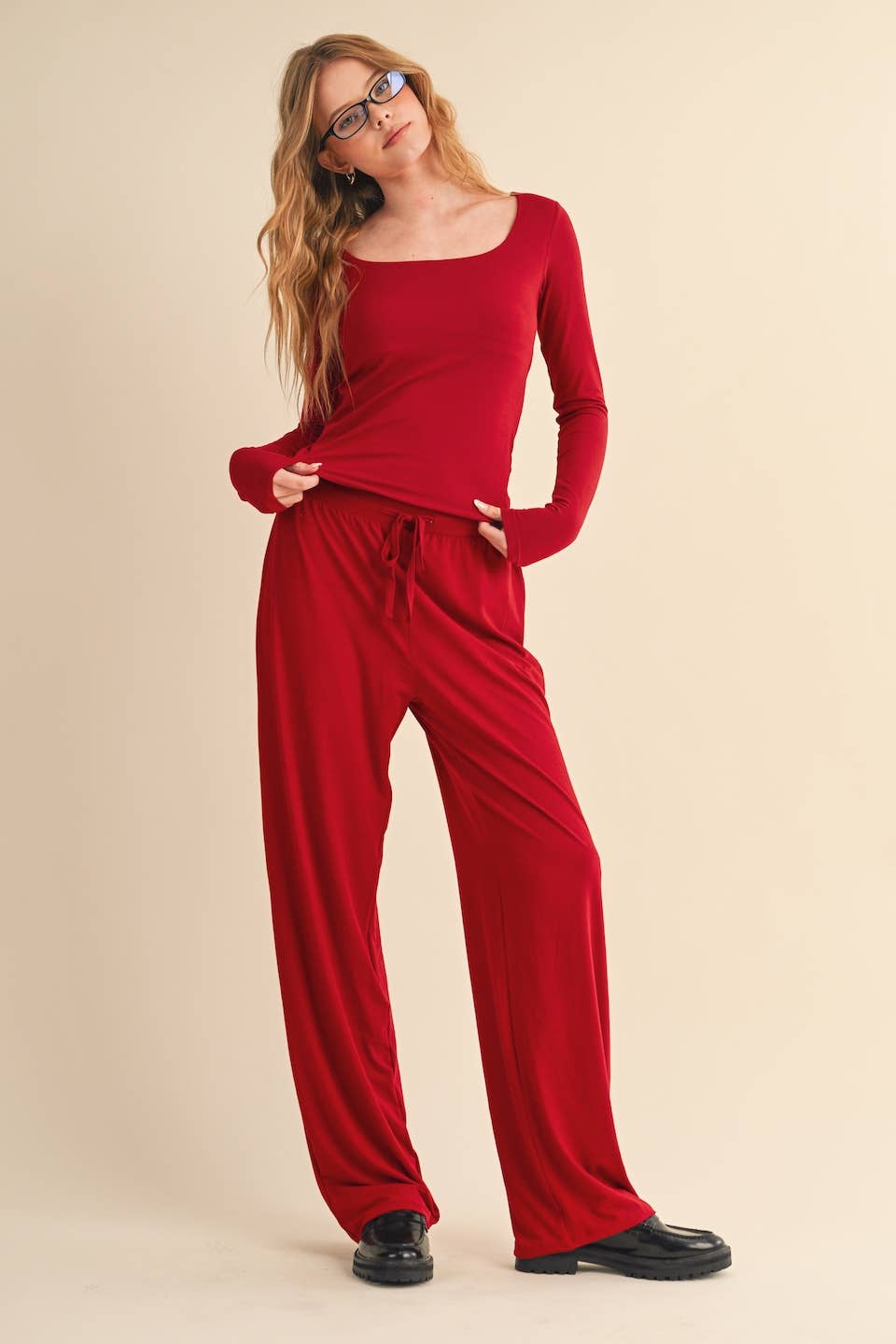 Soft Knit Jersey Wide Leg Pants