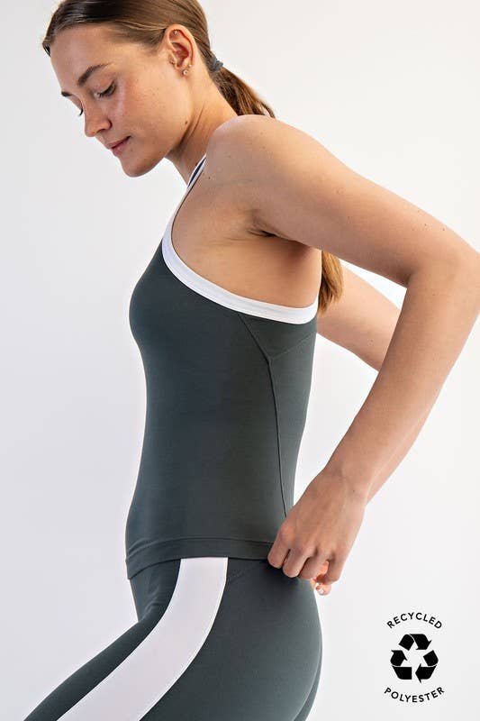 T630037-Sleeveless Butter Soft Contrast Racerback Top
