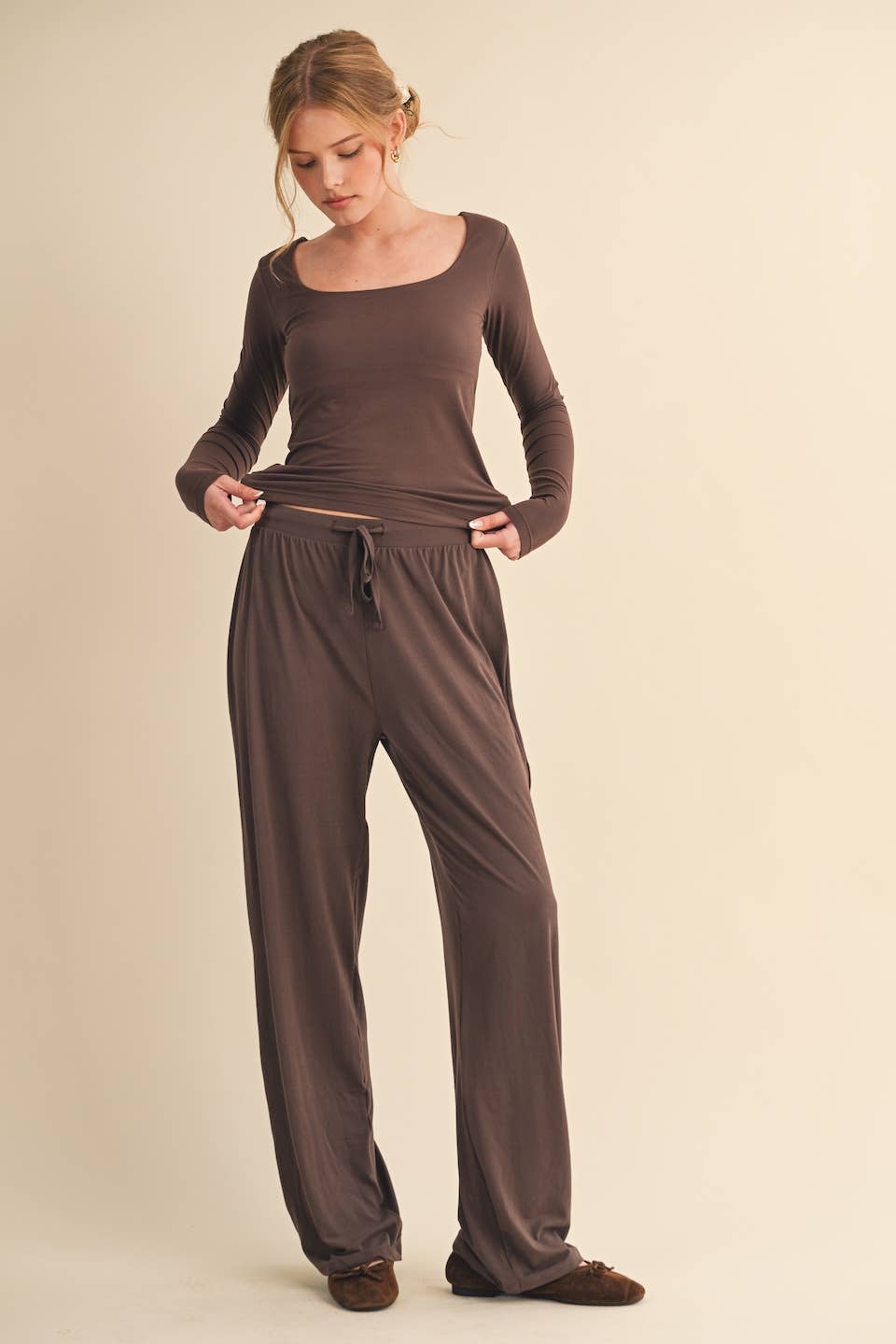 Soft Knit Jersey Wide Leg Pants
