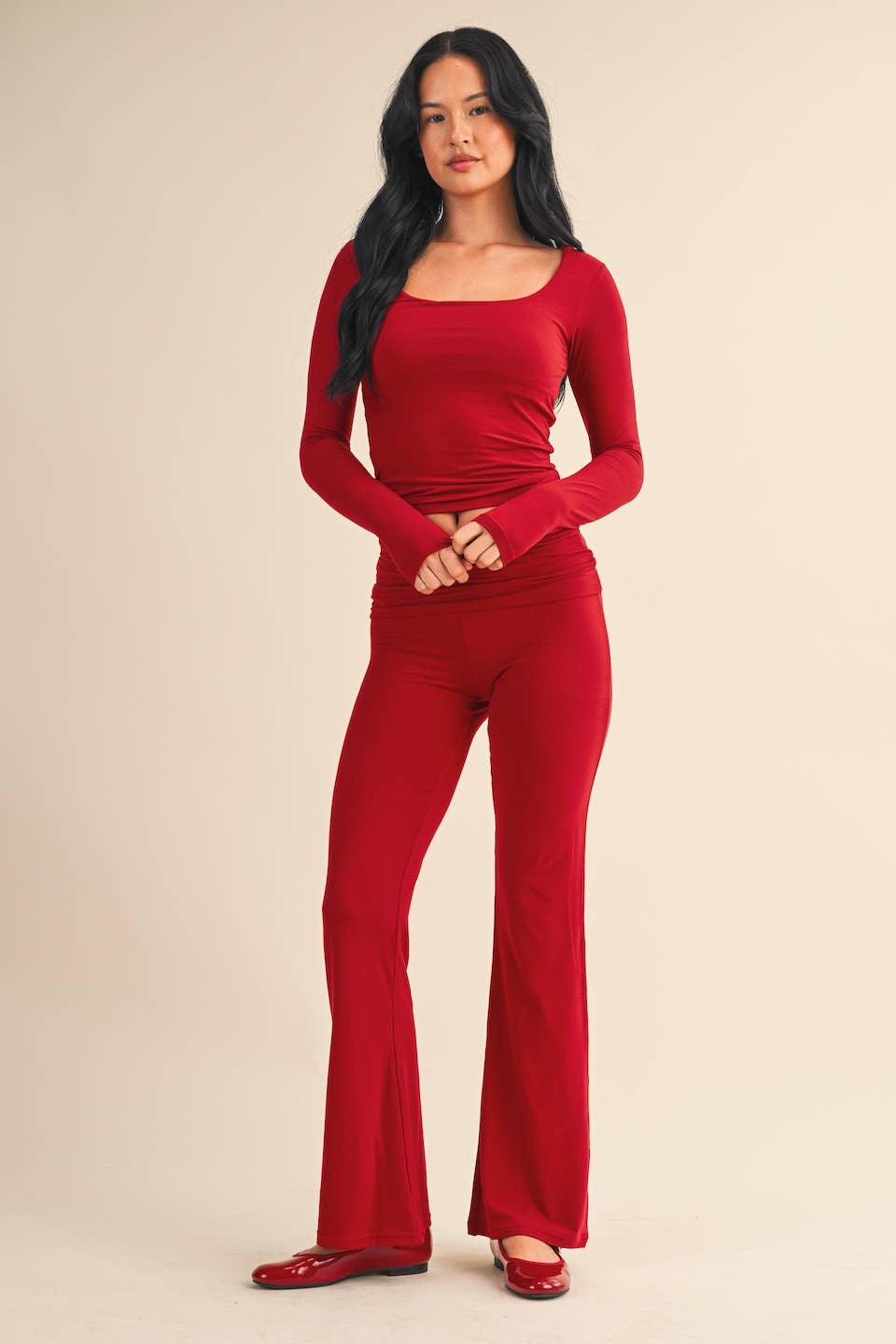 Soft Knit Jersey Square Neck Long Sleeve Top