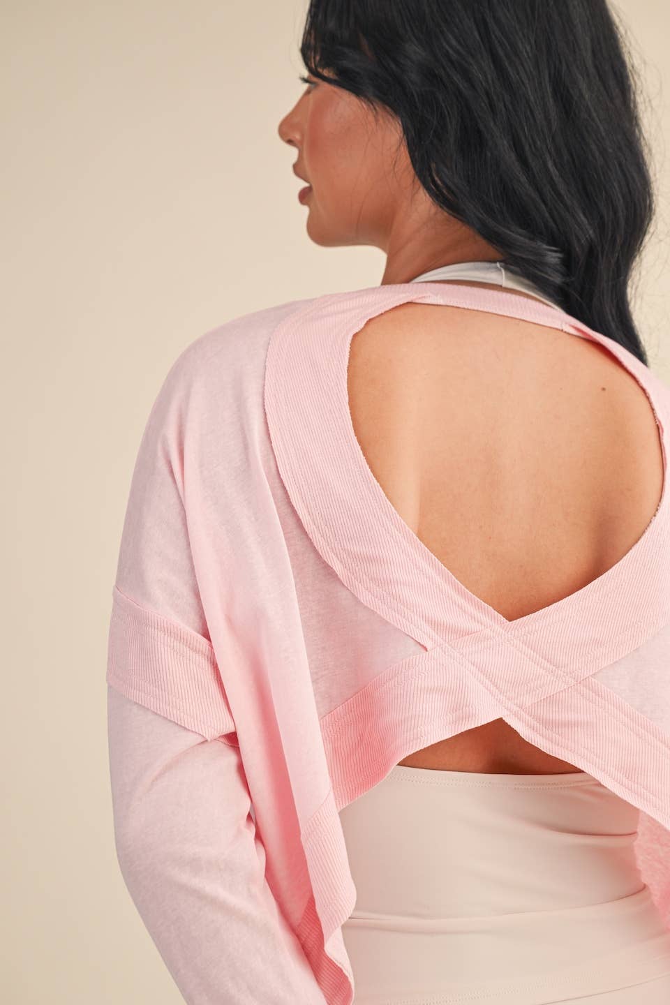 Cotton Slub Cutout Back Long Sleeve Layering Top