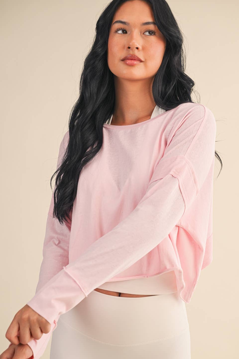 Cotton Slub Cutout Back Long Sleeve Layering Top
