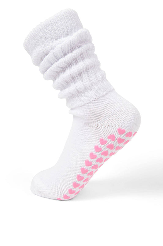 Slouchy heart grip socks - White