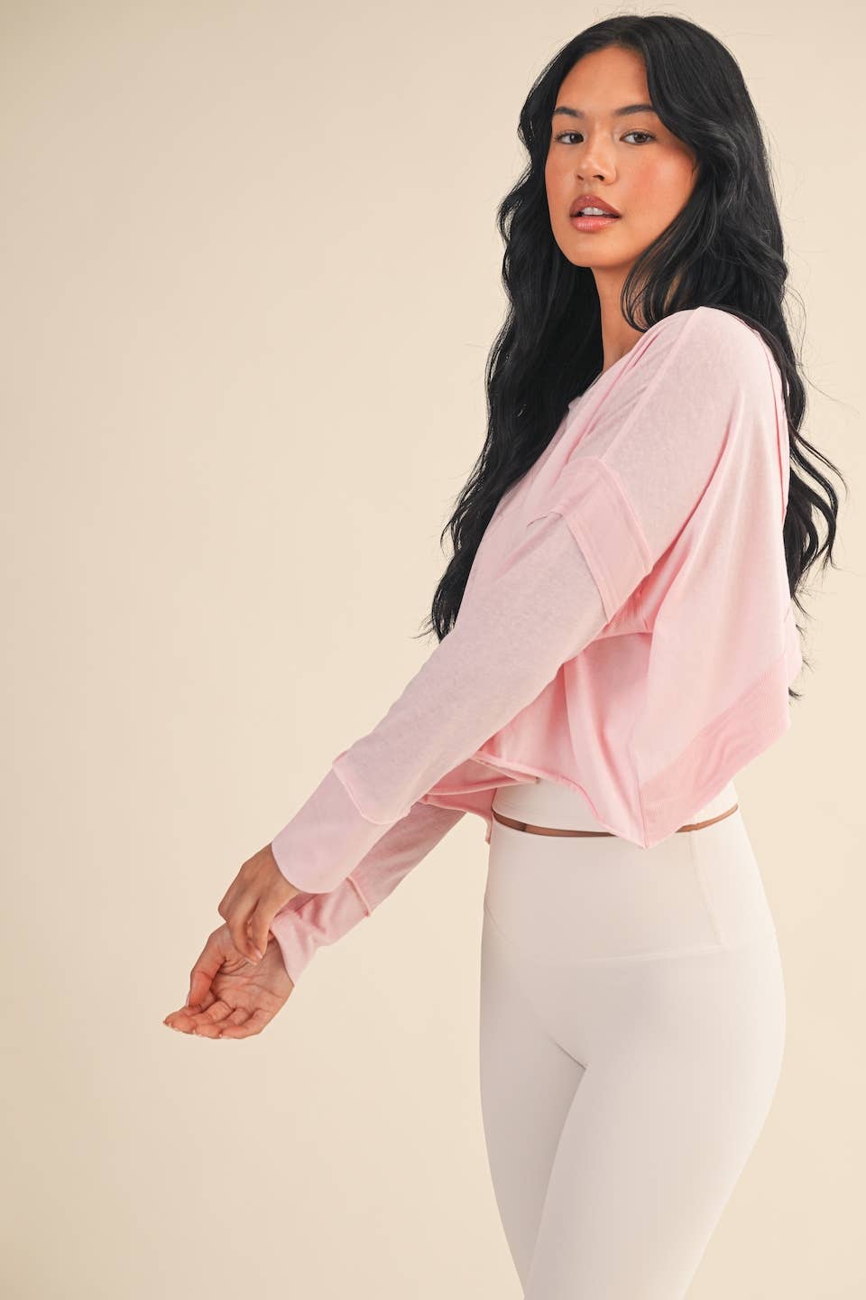 Cotton Slub Cutout Back Long Sleeve Layering Top