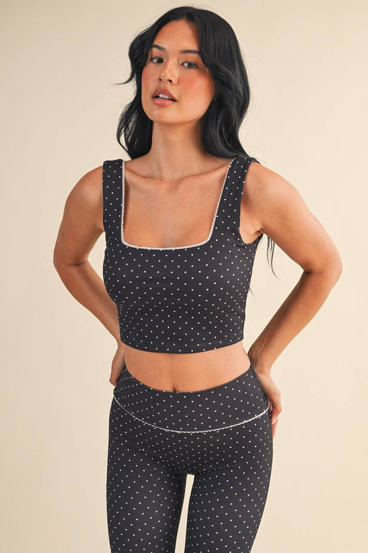 Polka Dot Print Crop Tank with Lace Trim